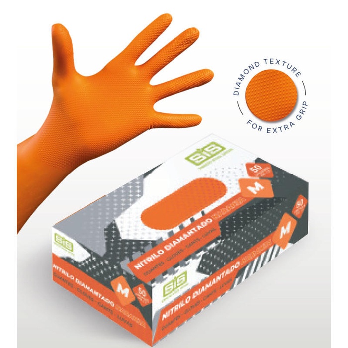 Luvas Nitrilo Laranja Diamantada 8g Tamanho M - 50 un