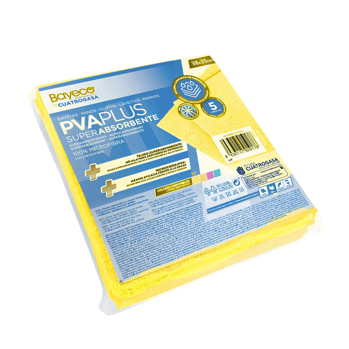 Pano Microfibra PVA 35x38 cm Amarelo- Pack 5 un - UL.PANO.PVA.AM
