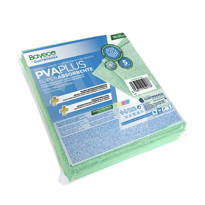 Pano Microfibra PVA 35x38 cm Verde - Pack 5 un - UL.PANO.PVA.VD